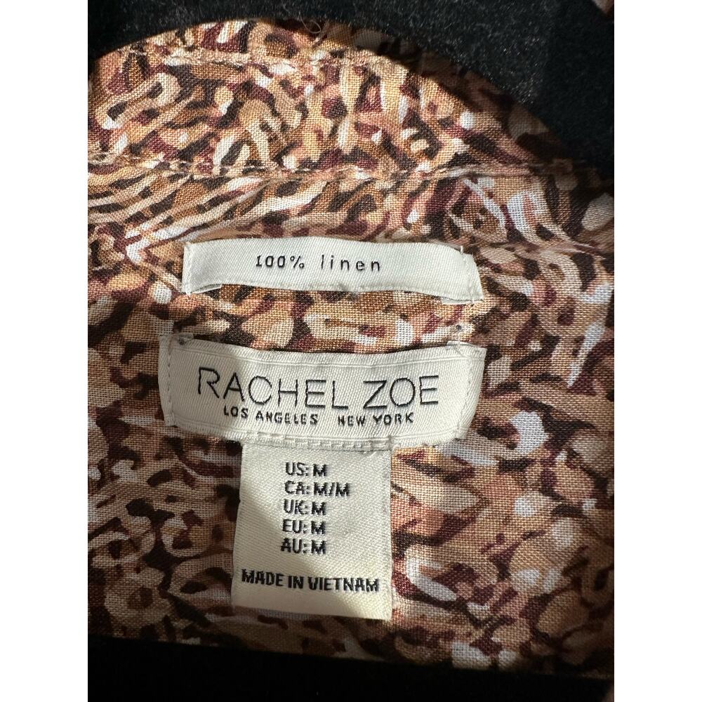 Rachel Zoe Top Womens Medium Brown Linen Animal Print Button Short Sleeve - Picture 2 of 7